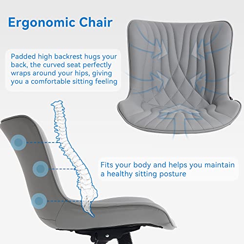 YOUNIKE Office Chair, Armless Desk Chair with Wheels, Adjustable Swivel Rolling Home Office Computer Task Chairs, Modern Faux Leather Upholstered Vanity Chair, Grey YOUNIKE