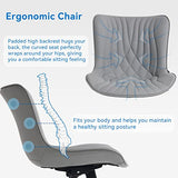 YOUNIKE Office Chair, Armless Desk Chair with Wheels, Adjustable Swivel Rolling Home Office Computer Task Chairs, Modern Faux Leather Upholstered Vanity Chair, Grey YOUNIKE