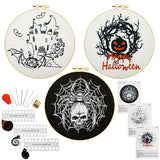 Armindou Halloween Embroidery Starter Kits for Beginners Adults, Stamped Cross Stitch Kit for Adult Beginner, Needlepoint Hand Embroidery Kit with Pattern, 3 Embroidery Hoop, 3 Set Embroidery Supplies