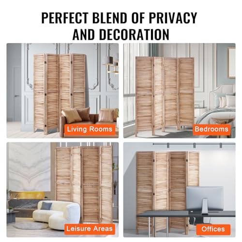VEVOR Wood Room Divider, 4 Panel Wood Folding Privacy Screen, 66.9 Inches Tall Indoor Louvered Wooden Partition, Portable Decoration Screen, for Room Separation, Home, Office, Restaurant & Bedroom VEVOR