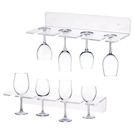 AHANDMAKER 2 Pack Acrylic Wine Glass Holders Wall Mounted, Clear Wine Glasses Display Rack, Champagne Wall Holder, Under Cabinet Wine Glass Storage Shelves, for Kitchen Bar Restaurant AHANDMAKER