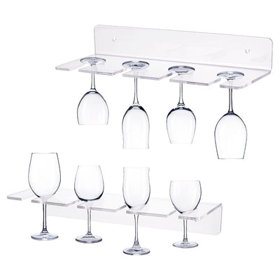 AHANDMAKER 2 Pack Acrylic Wine Glass Holders Wall Mounted, Clear Wine Glasses Display Rack, Champagne Wall Holder, Under Cabinet Wine Glass Storage Shelves, for Kitchen Bar Restaurant