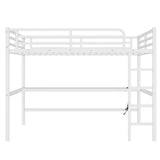 Harper & Bright Designs Queen Loft Bed with Desk, Metal Loft Bed with LED Lighted and Power Outlet, Queen Size Loft Beds with Desk for Teens, Adults, Kids, Noise Reduced Structure,White Harper & Bright Designs