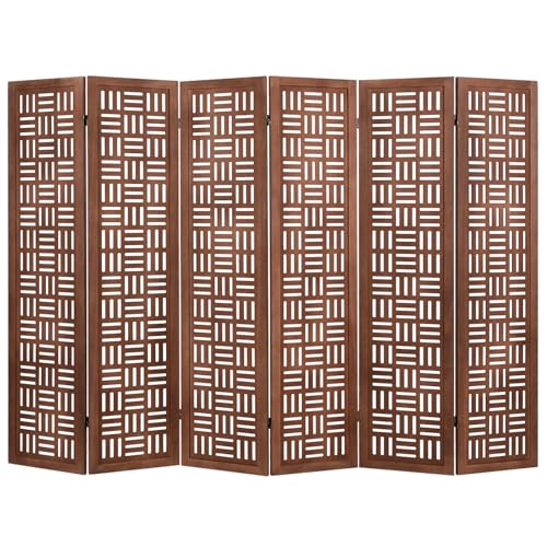 Giantex 6 Panels Room Divider - Folding Room Dividers with Carved Cutout Pattern & Solid Wood Frame, Fully Assembled, 5.5FT Antique Partition Privacy Screen Wall Divider for Room Separation, Brown Giantex