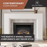 Modern Ember Sabine Wood Fireplace Mantel Surround Kit, White 48" x 42" Opening | 72" x 54" Overall | Minimal Modern Aesthetic; Includes Wooden Mantel Surround & Shelf Modern Ember