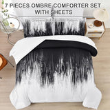 Dinjoy Ombre Black Comforter Set King Size Gradient Black White Boho Bedding Set for Teen Men Women 7 Pieces Bed in A Bag Bohemian Bed Set with Comforter, Sheets, Pillowcases & Shams Dinjoy