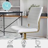Martha Stewart Ivy Armless Swivel Task Chair for Home Office in White Faux Leather with Polished Brass Frame Martha Stewart