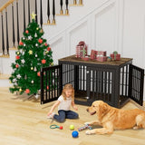 HMHTCT 48 Inch Heavy-Duty Dog Crate Furniture, Decorative Wooden End Table Kennel with Waterproof Top & Wide Metal Tubes, for Large & Extra Large Dogs, Black + Rustic Brown HMHTCT