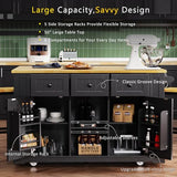 Merax 53" Kitchen Cart Island on Wheels with Power Outlet,Drop Leaf,3 Drawers and 5 Open Side Racks,Wood Frame Storage Cabinet Merax