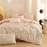 ECOCOTT Reversible Floral Duvet Cover Queen Size – 3 Piece 100% Washed Cotton Bedding Set, Soft Breathable Comforter Cover with Zipper Closure & Corner Ties ECOCOTT