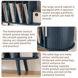LELELINKY Large Round Record Player Stand with Charging Station & Fluted Panel,Navy Blue Mid Century Modern Turntable Cabinet with Vinyl Storage, Arched Wood Record Player Table for Living Room LELELINKY