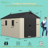 Greesum 8x12 FT Plastic Outdoor Storage Shed with Floor, Resin Sheds with Window and Lockable Door, Weather Resistant Organization for Garden, Patio, Pool Supplies, Beige Greesum