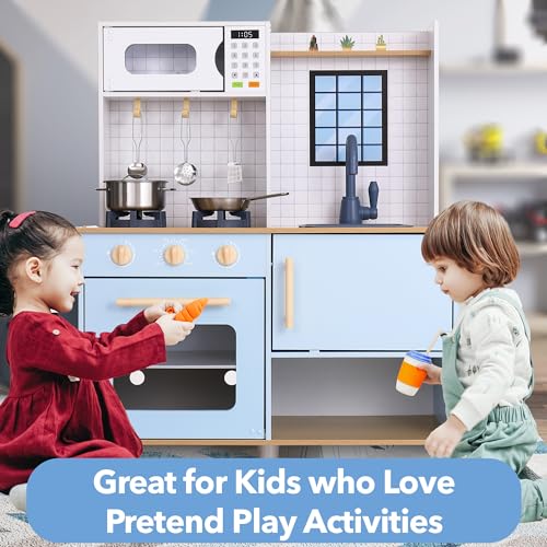 WonkaWoo Wooden Kids Play Kitchen - Pretend Play Kitchenette for Toddlers and Big Kids Toy Kitchen Set - Children's Kitchen Playset with Cooking Accessories - WoodArtSupply