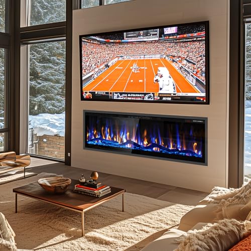 Eueiriup 50" Smart WiFi Electric Fireplace Narrow Bezel in Wall Recessed & Wall Mounted Fireplace Heater with App, Remote Control, Log Flame Option, 750/1500W for Indoor Used Heater Eueiriup