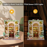 Fsolis Book Nook Kit, 3D Wooden Puzzles for Adults DIY Miniature House Kit Mini Building Kit Booknook Bookstore Bookshelf Diorama Gifts for Women Book Lovers (Green Life's Bookshop)