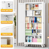 PAOFIN 75''H Metal Garage Storage Cabinet with Wheels,Steel File Cabinets with 2 Doors and 5 Adjustable Shelves for Home Office, Warehouse, Required Assembly,White PAOFIN