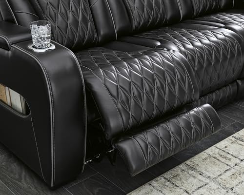 Signature Design by Ashley Boyington Modern Leather Match Power Reclining Loveseat with Console, Adjustable Headrest, Massage, Heated Seat and LED Lights, Black Signature Design by Ashley