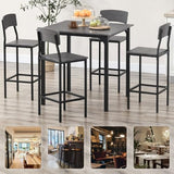 HOMCOM 5-Piece Counter Height Bar Table with Space-Saving Design, Square Kitchen Table and Chairs Set with Footrest, Metal Legs, Industrial Dining Table Set for 4, Gray HOMCOM