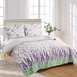 Ycosy Quilt Set King Size Floral Bedspread Coverlet King Quilts Set Bedding Summer Lightweight Floral Quilt Bedding Reversible Quilt Bedspread Plant Green Leaves Purple Flower Home Quilts Collections Ycosy