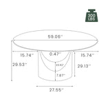 POVISON 59" Round Dining Table for 6, Glossy White Sintered Stone Dining Tabletop with Bronze Carbon Steel Pedestal, Modern Dining Room Table for Living Room, Kitchen (Table ONLY) POVISON