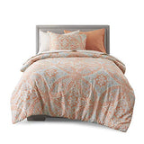 Comfort Spaces Bed in A Bag - Trendy Casual Design Cozy Comforter with Complete Sheet Set with Side Pocket, All Season Cover, Matching Shams, Twin XL(66 in x 90 in), Gloria, Damask Coral 6 Piece Comfort Spaces