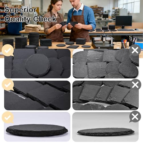 72 PCS Black Slate Stone Coasters, MAPRIAL 4 Inch 36 PCS Square, 36P Round Coaster Bulk for Laser Engraving Material Blank Handmade Drinks Costers for Engraver, Etching, Gifts, Christmas, DIY, Wedding MAPRIAL