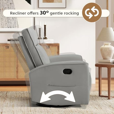 HAOMARKETS Swivel Rocker Recliner Chair, Manual Faux Leather Glider Rocking Recliners for Adults, 360° Swivel Nursery Reclining Sofa with Storage Pocket HAOMARKETS