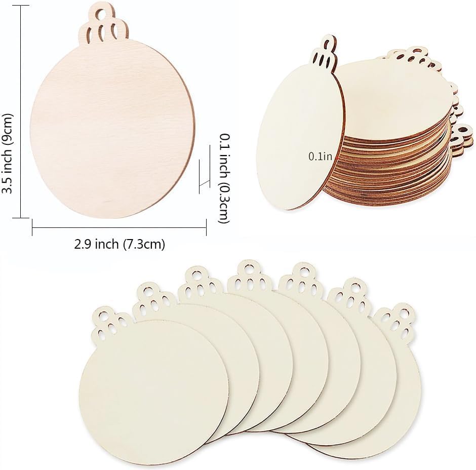 FCDECOR 60PCS Christmas Wooden Ornaments Unfinished, DIY Christmas Crafts for Kids Wood Slices DIY Crafts Supplies for Girls Adults, Christmas Ornaments Holiday Decoration, 3MM FCDECOR