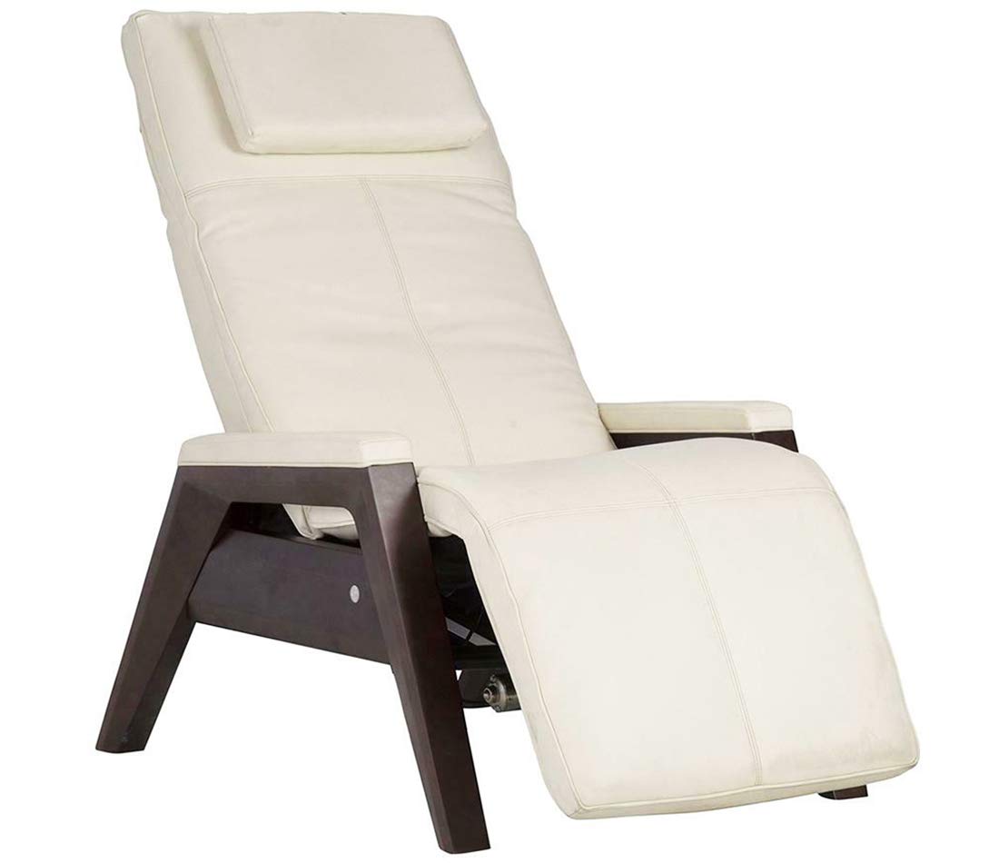 Human Touch Gravis ZG Zero Gravity Leather Massage Chair Recliner with Air Massage and Heat - Mahogany Wood - Bone Leather Perfect Chair