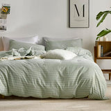 JELLYMONI 100% Natural Cotton 3pcs Striped Duvet Cover Sets,White Duvet Cover with Green Stripes Pattern Printed Comforter Cover,with Zipper Closure & Corner Ties(Full Size) JELLYMONI