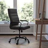 EMMA + OLIVER Faux Leather High-Back Swivel Home Office Desk Chair with Wheels, Padded Seat, and Armrests, Adjustable Height Multipurpose Office Chair, Black EMMA + OLIVER