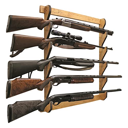 Rush Creek Creations Indoor 5 Rifle/Shotgun Wall Storage Display Rack, American Cherry - WoodArtSupply