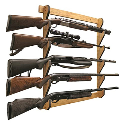 Rush Creek Creations Indoor 5 Rifle/Shotgun Wall Storage Display Rack, American Cherry - WoodArtSupply