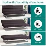 Naomi Home Futon Sofa Bed Faux Leather Futon Couch Modern Convertible Folding Sofa Bed Couch with Chrome Legs Reclining Mini Leather Small for Bedroom Living Room Espresso Naomi Home