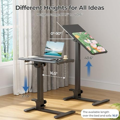 JYLH JOYSEEKER Foldable Mobile Standing Desk, 27 Inch Small Rolling Laptop Cart Height Adjustment, 90° Tiltable Sofaside Table, No Assembly Needed Portable Computer Workstation, Black JYLH JOYSEEKER