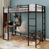 Merax Twin Metal Loft Bed with 2 Shelves and one Desk,Loft Bed Frame with 2 Built-in Laddersl,Noise Free,No Box Spring Neede,Black Merax