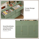 HIFIT 71" Hx55''W Large Kitchen Hutch Storage Cabinet, Farmhouse Coffee Bar Hutch with Microwave Stand, Tall Kitchen Pantry Cabinet with Louvered Doors, 2 Cable Holes, 2 Drawers, Green HIFIT