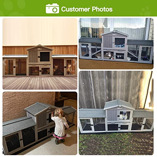 Rabbit Hutch Indoor Outdoor Bunny Cage with Large Run,Chicken Coop Wooden Small Animal House Upgrade with Bottom PVC Layer,Waterproof Roof GUTINNEEN