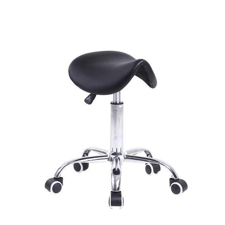 KKTONER Rolling Saddle Stool PU Leather Swivel Adjustable Rolling Stool with Wheels Salon Chair Black KKTONER