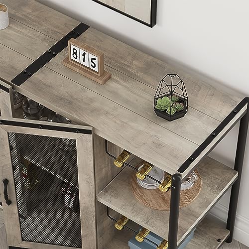 GAOMON Wine Bar Cabinet, Liquor Cabinet for Liquor and Glasses, Industrial Bars & Wine Cabinets with Storage and Wine Rack, Home Bar Furniture for Dining Room, Living Room, Kitchen (Grey) GAOMON