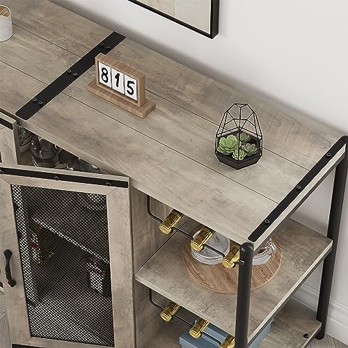 GAOMON Wine Bar Cabinet, Liquor Cabinet for Liquor and Glasses, Industrial Bars & Wine Cabinets with Storage and Wine Rack, Home Bar Furniture for Dining Room, Living Room, Kitchen (Grey) - WoodArtSupply