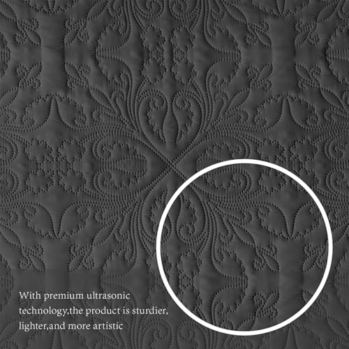 akkialla Twin Quilt Bedding Set for All Seasons,Lightweight Black Bedspreads Twin Size,Modern Style Microfiber Soft Floral Pattern Coverlet Set(1 Quilt,1 Pillow Sham) akkialla