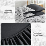 WONGS BEDDING Queen Comforter Set 7 Pieces, Black and White Botanical Bed in a Bag, Farmhouse French Toile Floral Bed Set WONGS BEDDING