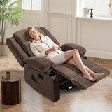 HAOMARKETS Manual Recliners with Massage and Heat for Adults, Classic Breathable Fabric Recliner Chair with 2 Cup Holders & Side Pockets, Overstuffed Heavy Duty Reclining Sofa for Living Room,Brown