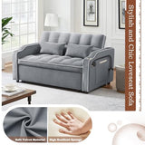 Pull Out Sofa Bed with Phone Holder, Convertible Velvet Loveseat Sleeper with 2 USB Charging Ports, Modern Futon Couch with Cup Holders and Adjustable Backrest, Love Seat for Living Room, Light Grey