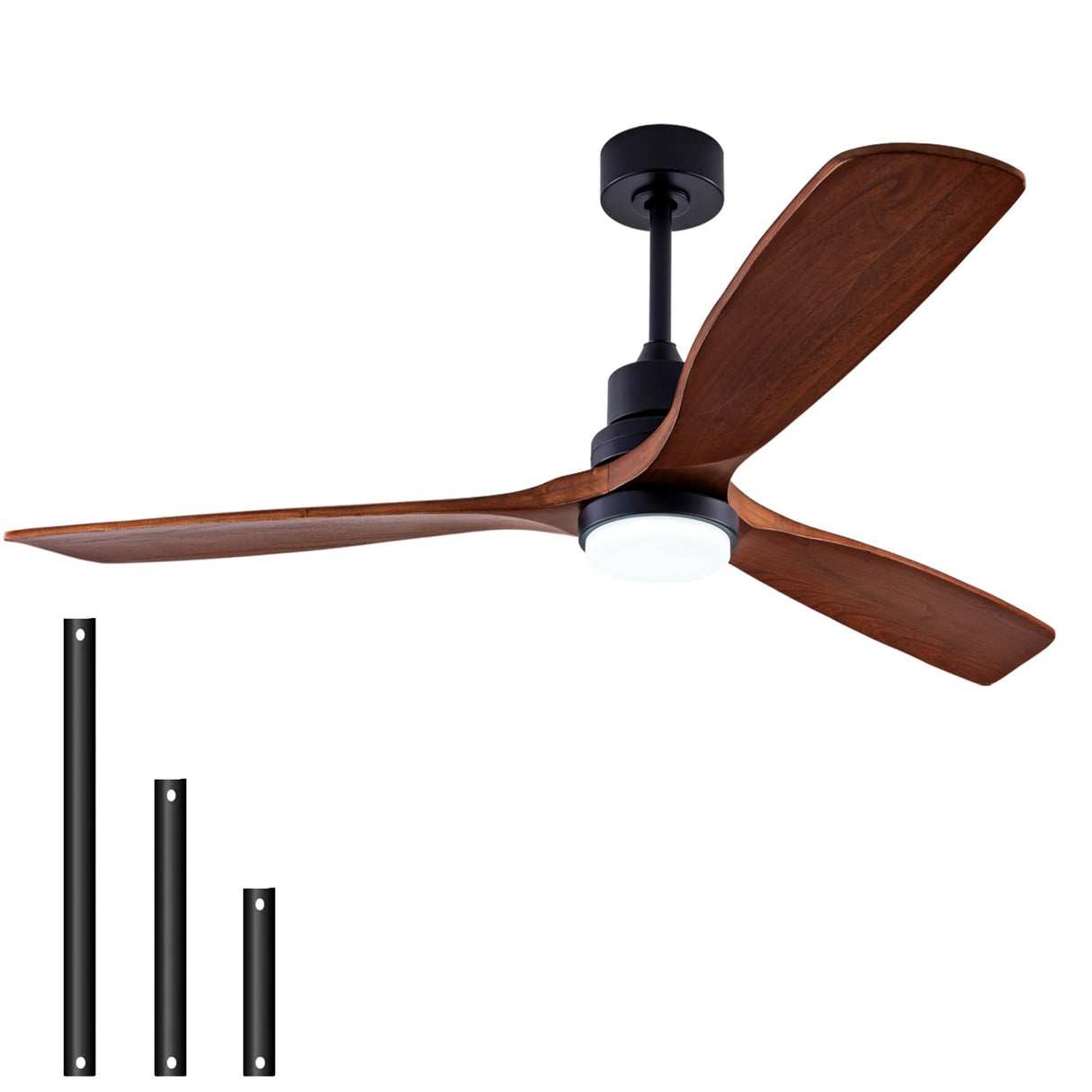 QUTWOB 48" Wood Ceiling Fan with Light and Remote Control, Indoor Outdoor Wooden 3 Blades Ceiling Fan for Patio Living Room, Bedroom, Office,Reversible DC Motor(Black+Dark Walnut) QUTWOB