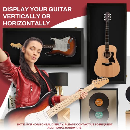 PENNZONI Extra Large Acoustic Guitar Display Case - Wall Mount Display Case for Acoustic/Electric Guitars - Ultra Clear Acoustic Guitar Solid Wood Frame Display Case | Black, Black Felt - WoodArtSupply