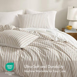 Madison Park Duvet Cover Set for Hot Sleepers - Linen Cotton Rayon Blend, Queen Size 3 Piece Set with Shams - Lightweight & Breathable Bedding, Tan Striped Design Madison Park