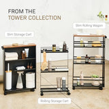 YAMAZAKI Home Slim Rolling Storage Cart – Narrow Bathroom Storage Cabinet with Handle, Slim Bathroom Storage Cart with Wheels, Easy Assembly, Steel + Wood, Black YAMAZAKI
