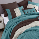 Chezmoi Collection Loft 8-Piece Luxury Striped Comforter Set (King, Blue/Beige/Chocolate Brown) Chezmoi Collection